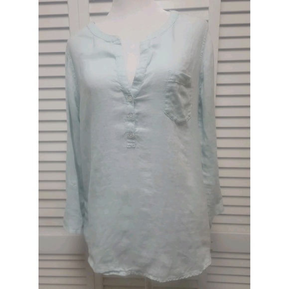 Lilly Pulitzer Tops - Lilly Pulitzer SZ S Lt Blue 100% Linen split-neck popover tunic Sheer Beach
